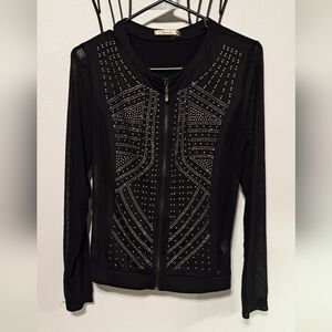 Daniel Cremieux Black Mesh Zip-Up Jacket with Silver Studs